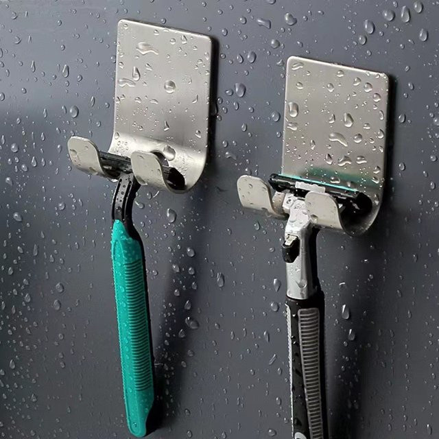 Stanzfreier Rasiererhalter aus Aluminium in Silber mit Klebebefestigung für dein Badezimmerzubehör - Bild 1