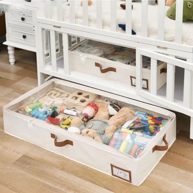 Untior 2er-Pack Faltbare Unterbett-Aufbewahrungsboxen aus Stoff in Transparent und Weiß mit Griffen für Kleidung und Bettwäsche - Bild 1