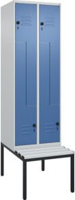 C+P Z-Spind Classic PLUS Sitzbank mit 4 Fächern und Sicherheits-Drehriegel, B/T/H: 212,0 x 60,0 x 81,5 cm, Kunststoff-Sitzfläche, Grau/Blau - Bild 1