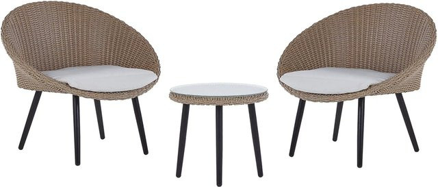 Beliani Bistro Set ORTIGIA in Hellbeige mit Glas und Stahl, B/T/H: 70 x 82 x 75 cm - Bild 1
