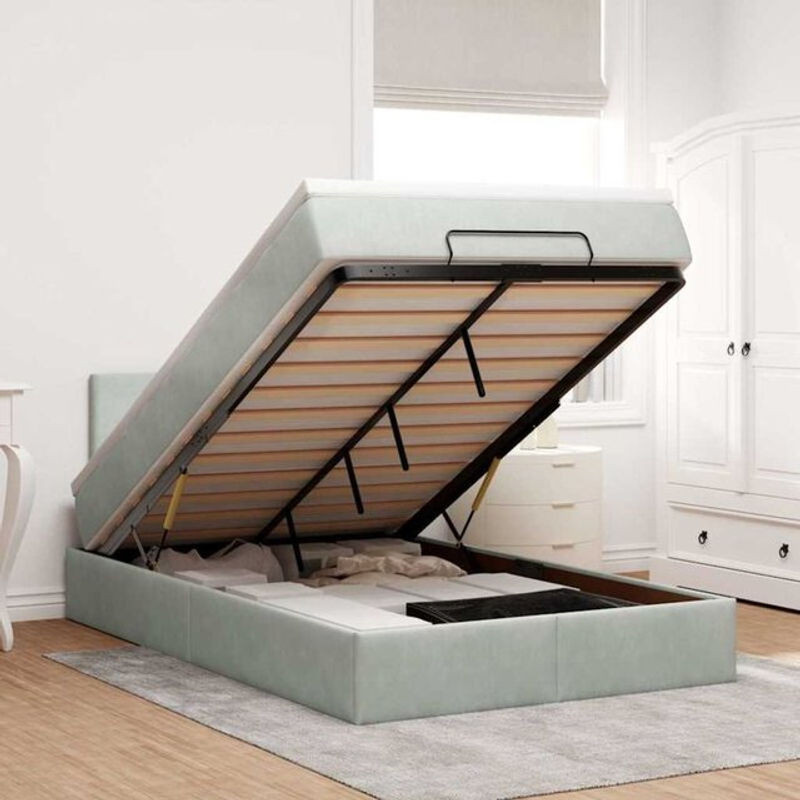 Vidaxl Ottoman Polsterbett mit Matratze und LED in Hellgrau aus Samt B/T/H: 120 x 200 x 88 cm - Bild 1