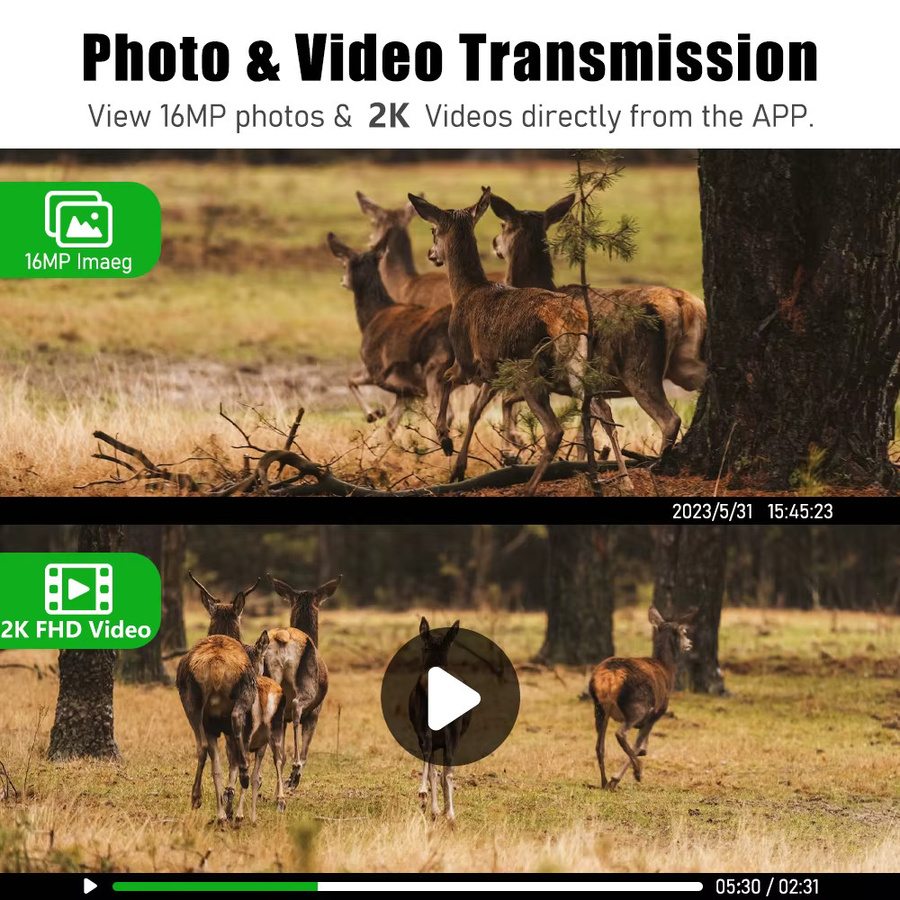 UCON APP EU Jagd-Wildkamera 4G mit 2K Auflösung, 7800mAh Akku und Solarpanel, PIR-Bewegungssensor und Nachtsicht, Multicolor - Bild 2