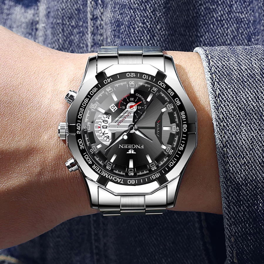 BINBOND Armbanduhr Quarz, Edelstahl, Schwarz, Herren - Bild 3
