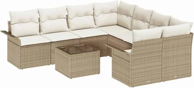 vidaXL Garten-Sofa-Set 9-teilig aus Polyrattan in Beige mit Polsterung und Tisch für Terrasse und Balkon - Bild 1