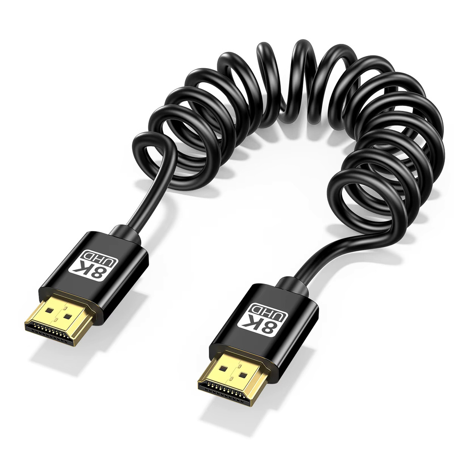 Sbtool HDMI 2.1 Spiralkabel in Schwarz für 8K60Hz, schlankes und einziehbares Datenkabel für TV, Kamera und Monitor - Bild 4