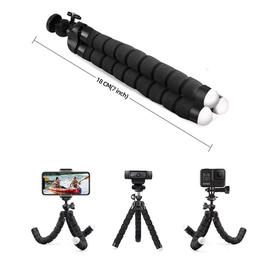 EXSKOF Mini Flexibles Oktopus-Stativ in Schwarz mit 360 Grad Drehkugelkopf und 1/4 Zoll Schraube für GoPro, Webcam und Smartphone - Bild 4