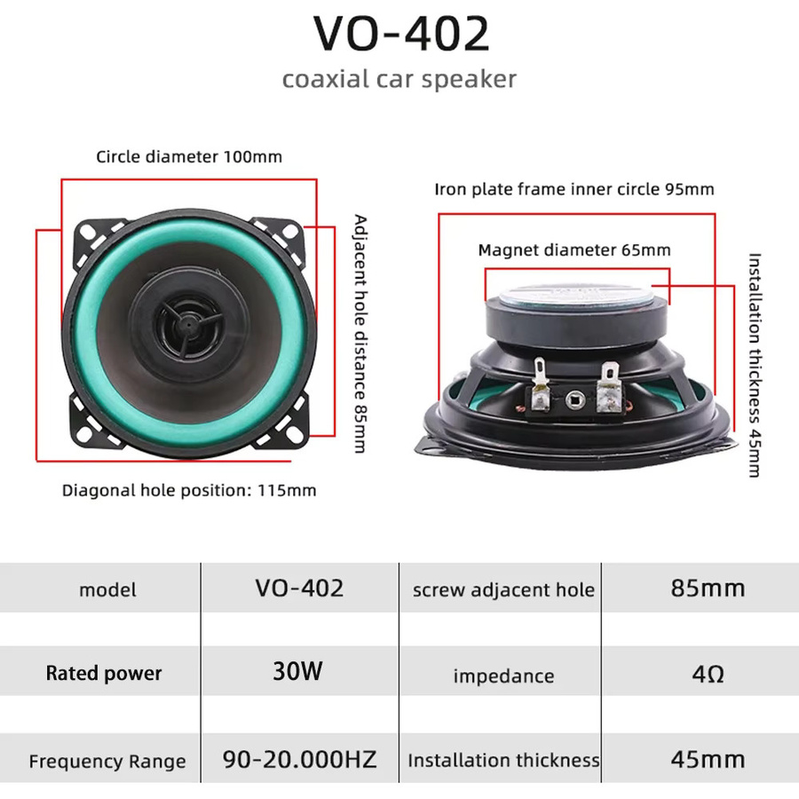 KUERL HiFi Koaxial Auto Lautsprecher Full Range Subwoofer in Schwarz - Bild 4