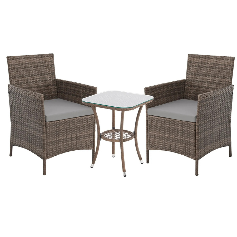 Svita Brooklyn Bistro Gartenmöbelset 3-tlg. Rattan Outdoor Gartenlounge in Braun mit Polsterkissen und Metallgestell - Bild 2