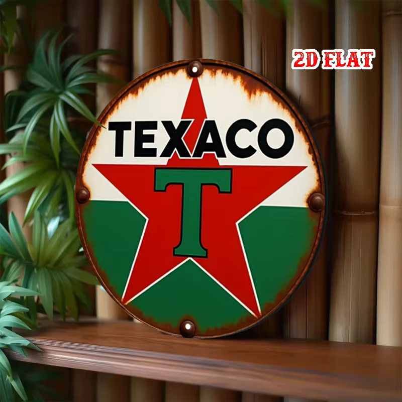 Texaco Vintage Tankstelle Metall-Wandkunst von Potdemiel, rundes Aluminium-Schild in Rot, Grün und Weiß - Bild 5