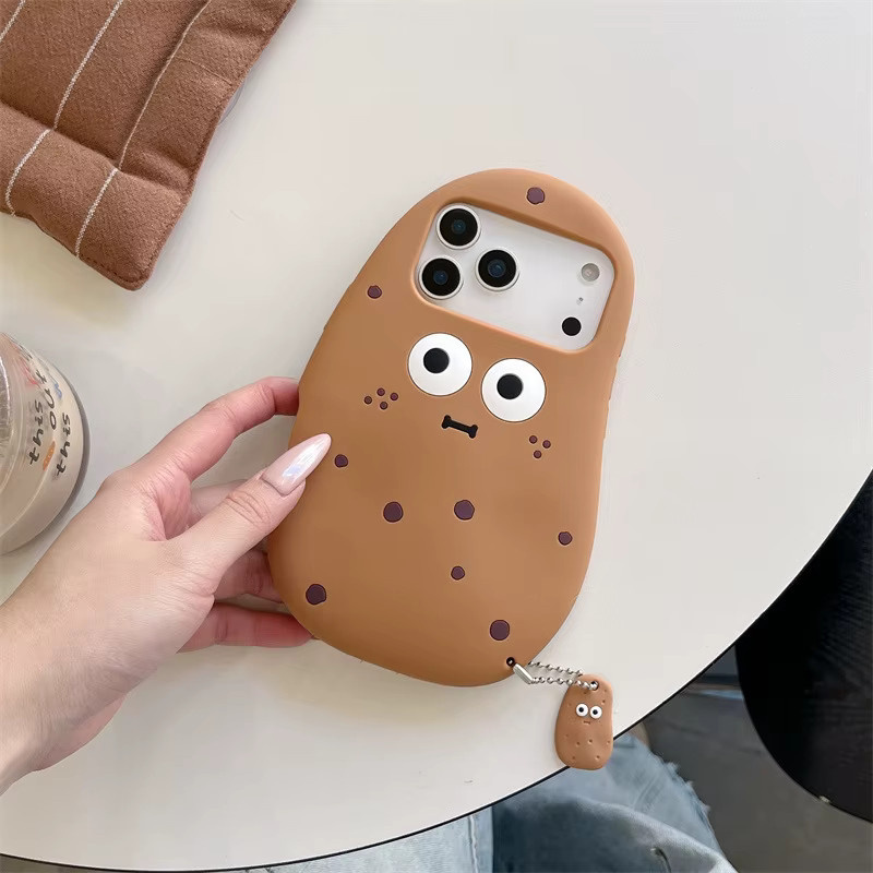 Stoßfeste Silikon Handyhülle mit 3D Cartoon Kartoffel Design für iPhone 17 16 15 14 13 12 Pro Max Plus in Braun - Bild 2
