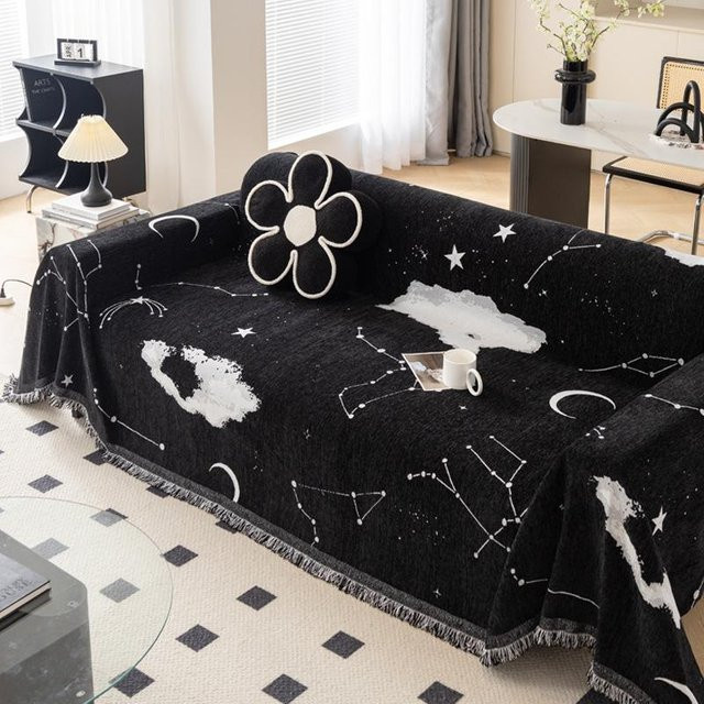 Super Six Chenille Überwurf Jacquard in Schwarz, doppelseitig und schmutzabweisend, B/T: 180 x 130 cm - Bild 1