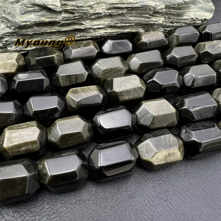 MARUCOL Obsidian Perlen, goldene Naturstein Schneid Nugget - Bild 2