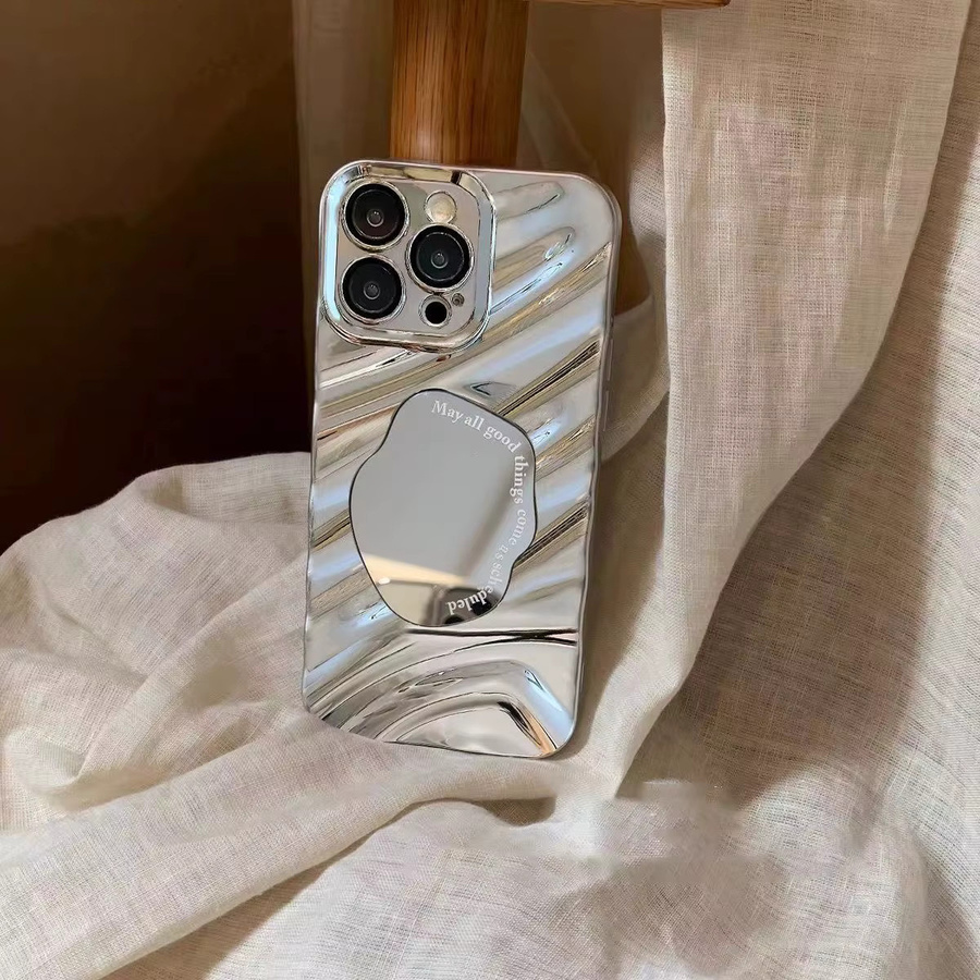 Luxuriöse Handyhülle mit spiegelndem Wellendesign für iPhone 17 Pro Max bis iPhone 11, Farbe: Silber, Stoßfestes Soft Bumper Case Cover - Bild 3