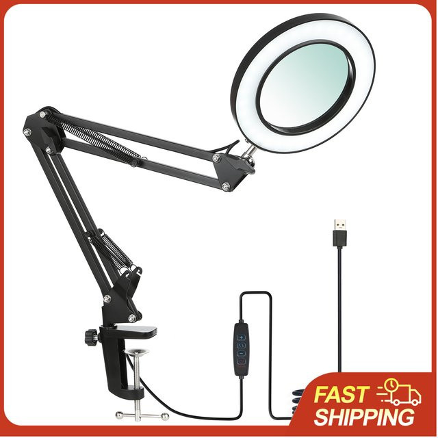 Tomshine Flexible Klemm-Tischlampe mit 8-facher Lupe, Dimmbare LED Schreibtischleuchte in Schwarz - Bild 1