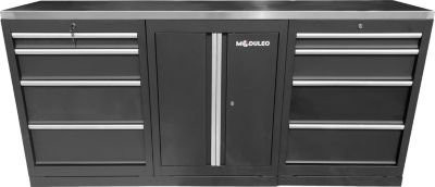 KS Tools Werkbank freistehend mit Edelstahlplatte und MDF-Kern, inklusive abschließbarem Unterschrank und 4 Schubladen, Schwarz/Grau - Bild 1