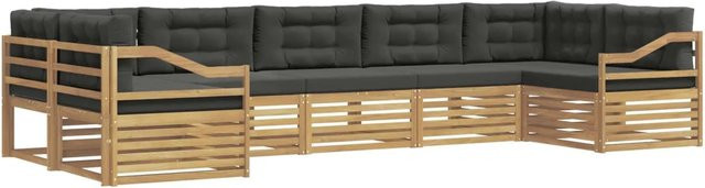 vidaXL Outdoor-Sofagarnitur 7-teilig aus Akazienholz und UV-beständigem Polyester in Anthrazit und Weiß - Bild 1