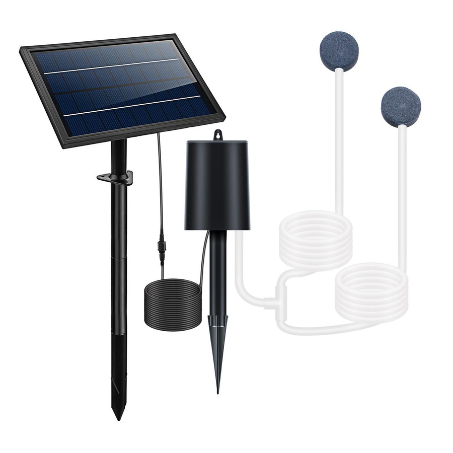 Lixada Solarbetriebenes Luftpumpen-Set in Schwarz mit Solarpanel, Luftsteinen und 3 Arbeitsmodi (10 V, 8 W) - Bild 4