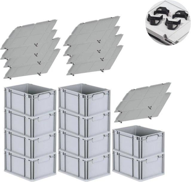 PROREGAL Spar Set mit 10x Eurobox Nextgen Economy inklusive Auflagedeckeln und 4x Schiebeschnappverschlüssen, Schwarz, H x B x T: 22 x 30 x 40 cm - Bild 1
