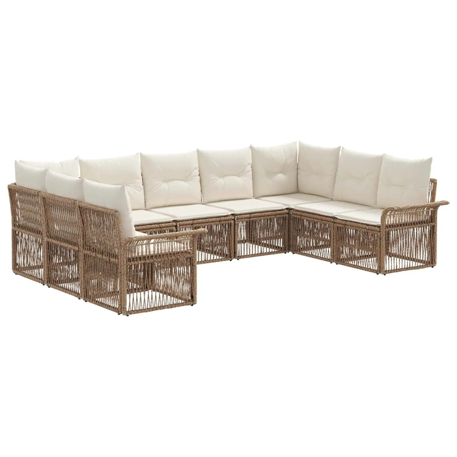 vidaXL Gartensofa-Set 9-teilig in Beige aus Poly-Rattan mit modernem U-Shape Design und Polsterung - Bild 2
