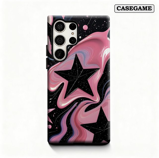 Stoßfeste doppellagige Handyhülle Pink Star Swirl für Samsung Galaxy S25 Ultra, S24 und S23 Ultra Plus - Bild 1