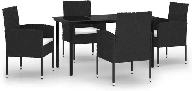 vidaXL 5-teilige Garten-Essgruppe modern in Schwarz mit Glastisch und Metallgestell - Bild 1