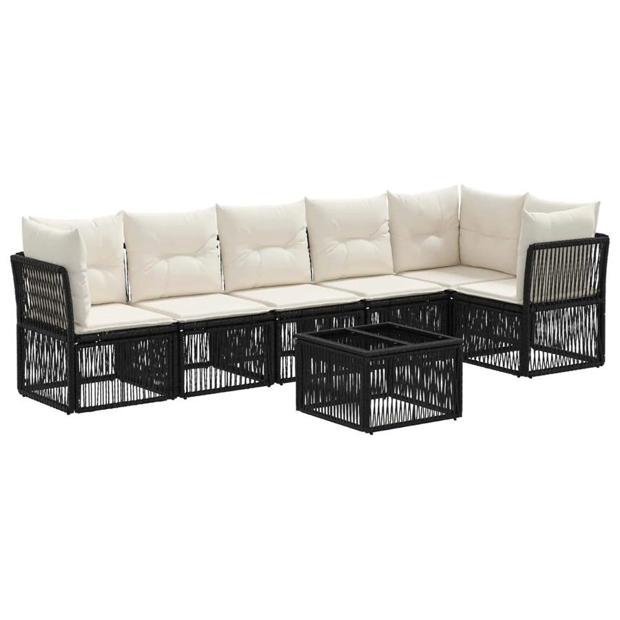 vidaXL Gartensofa-Set 7-teilig aus Poly-Rattan und Metall in Schwarz mit L-Form und Polsterkissen - Bild 2