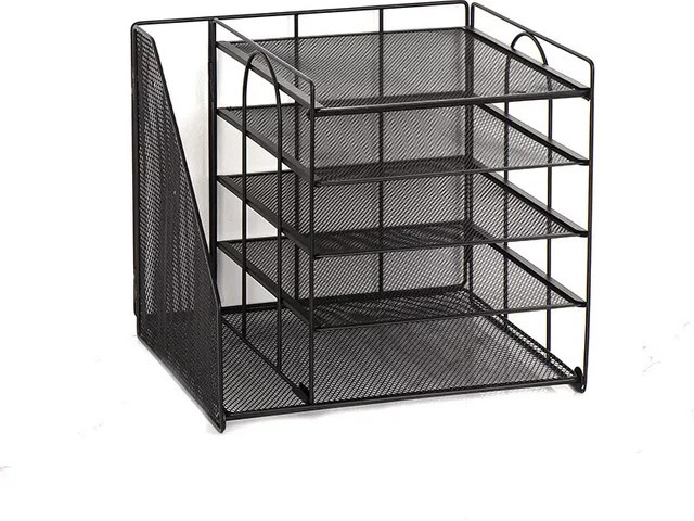 Schreibtisch-Organizer mit 5-stufigem Papier-Brieftablett und Aktenhalter in Schwarz - Bild 1