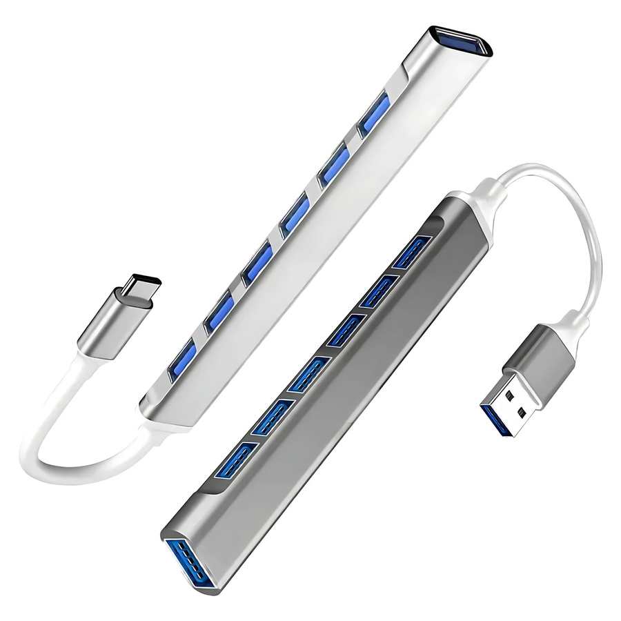 VAORLO 7-in-1 USB-C Hub mit USB-A Anschlüssen, Hochgeschwindigkeits-Multiport-Splitter für PC und Computer, Silber/Grau - Bild 4
