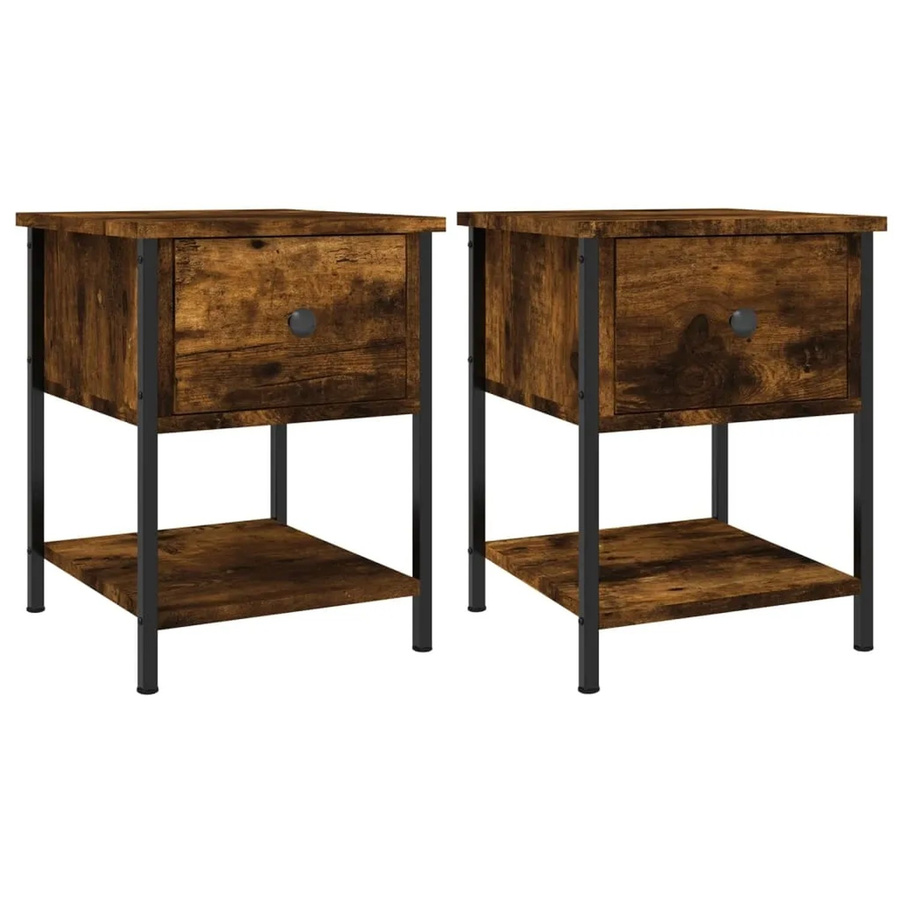 vidaXL Nachttische 2er Set Räuchereiche Braun B/T/H: 34 x 35,5 x 45 cm - Bild 2