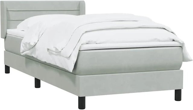 vidaXL Boxspringbett mit Matratze in Hellgrau aus Samt, Hybrid-Design mit Taschenfederkern, B/T/H: 80 x 210 cm - Bild 1