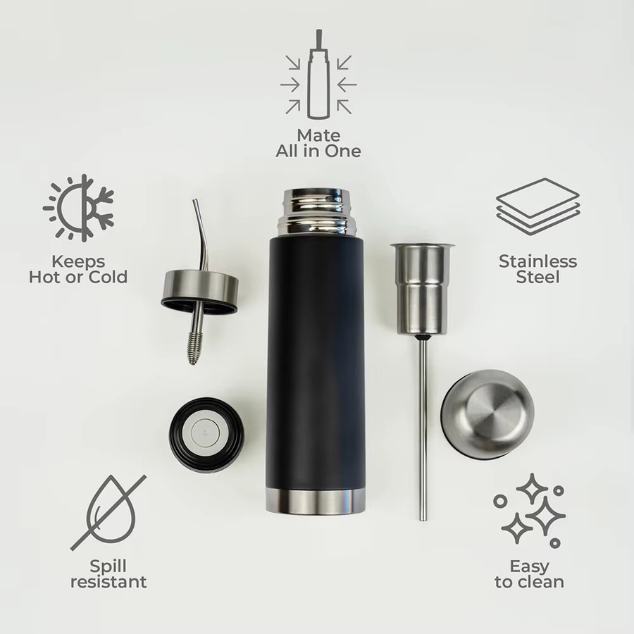 XMSJ 3-in-1 Yerba Mate Thermosbecher aus Edelstahl mit integriertem Bombilla-Strohhalm, isolierte Reiseflasche und Vakuum-Thermoskanne, 500 ml oder 750 ml, erhältlich in Blau oder Schwarz - Bild 5