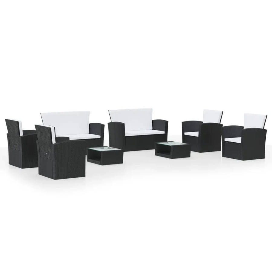 vidaXL 8-teiliges Garten-Lounge-Set aus Poly-Rattan mit Kissen in Schwarz - Bild 2