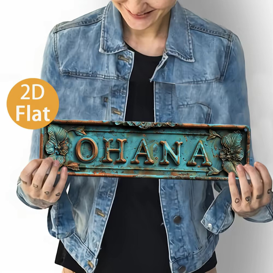 Hello Young Vintage Wandschild Ohana aus Metall mit floralem Design in Blau und Gold, B: 40,64 cm, H: 25,91 cm, T: 2,54 cm - Bild 3