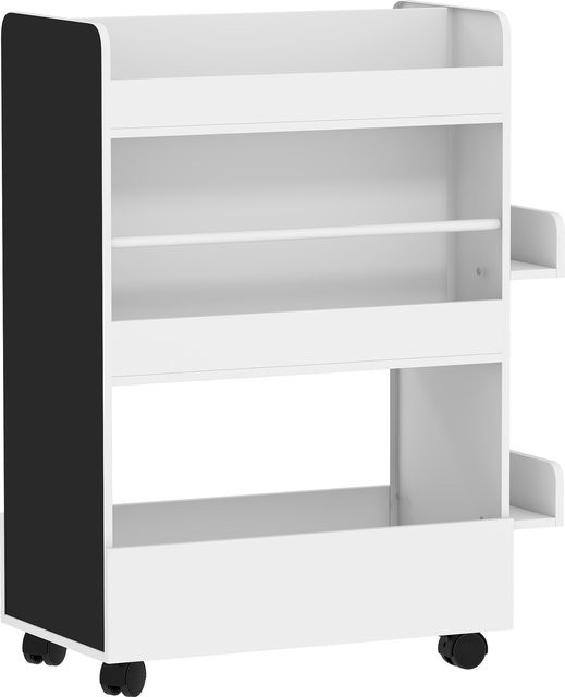 AIYAPLAY Kinder Bücherregal mit Tafel und Rollen in Weiß, doppelseitiges Regal für Kinderzimmer und Spielzimmer, B/T/H: 66,5 x 32,5 x 86,5 cm - Bild 1
