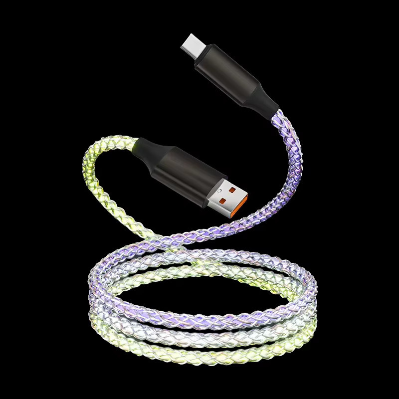 VBNM RGB USB-A auf Typ-C Ladekabel mit fließender LED-Beleuchtung, 120 W, Multicolour, Datenkabel für iPhone, Samsung, Huawei, Oppo und Vivo - Bild 4