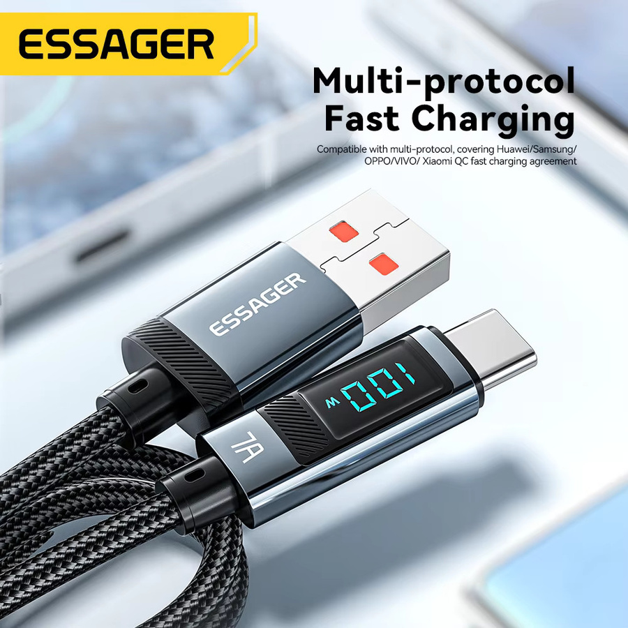 Essager 7A USB Typ C Kabel 100 W Schnellladekabel für Datenübertragung in Schwarz - Bild 4