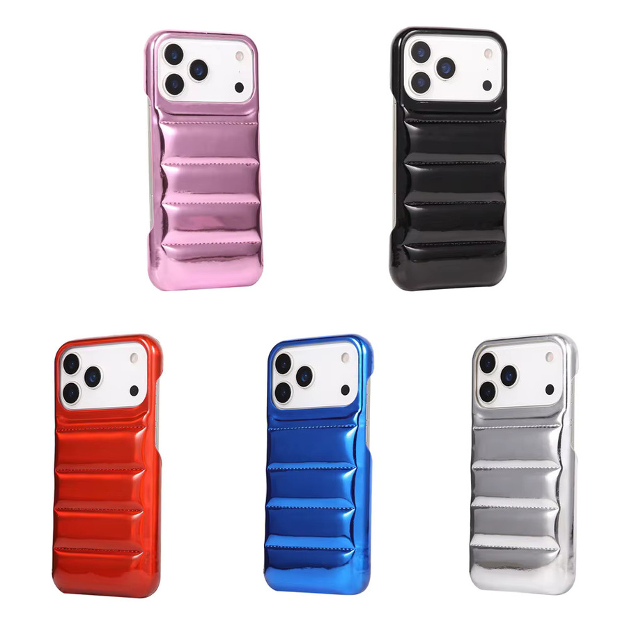 Luxuriöse Leder-Handyhülle mit Daunen-Design für iPhone 12 bis iPhone 17 Pro Max, stoßfeste Bumper-Rückabdeckung in Silber - Bild 3