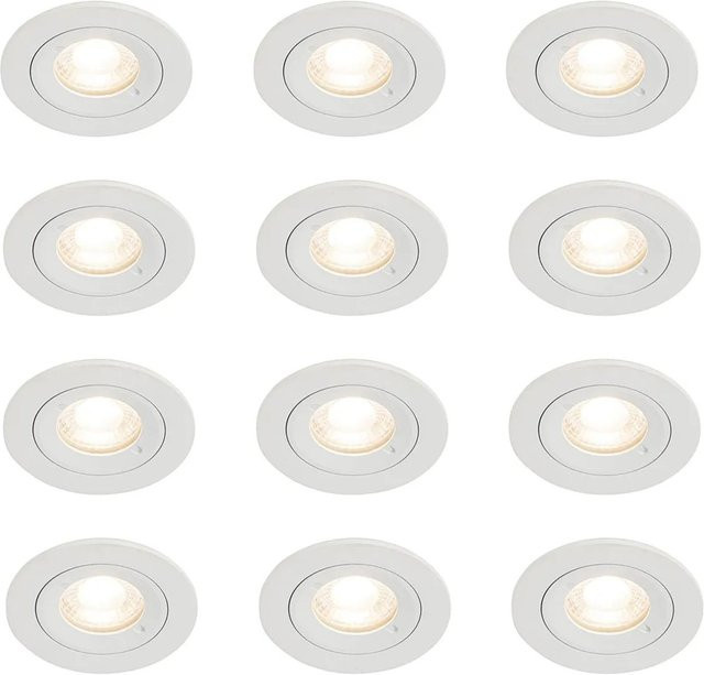 QAZQA Xena Set mit 12 runden GU10 Einbauleuchten in Weiß, IP44, Durchmesser: 50 mm - Bild 1