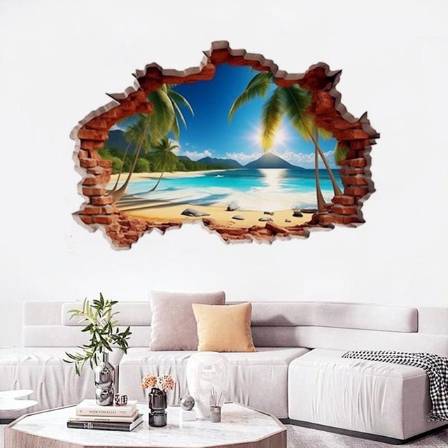 Binchi Outdoor Product Wandbild Sonnenschein Meeresblick mit blauem Wasser, Strand und Kokospalmen als ästhetisches Vinyl Poster für deine Heimdekoration - Bild 1