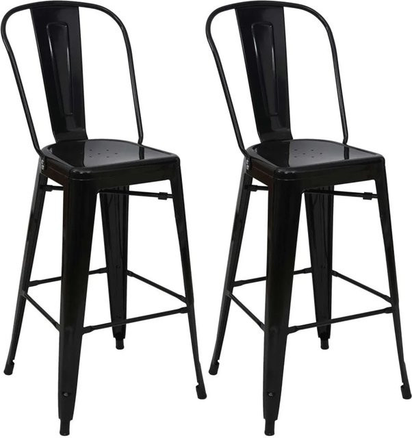 2er-Set MCW Barhocker A73 mit Lehne aus Metall im Industriedesign, Schwarz, B/T/H: 45 x 50 x 117 cm - Bild 2