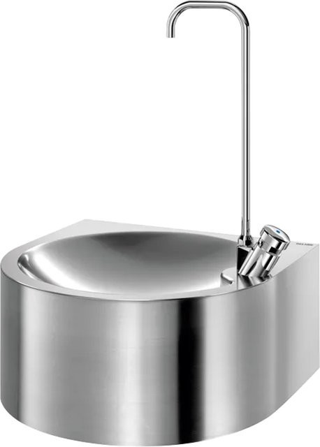 Delabie Trinkbrunnen SD mit Schwanenhalsarmatur aus Edelstahl in Silber, Wandmontage, B/T/H: 40,0 x 40,0 x 21,0 cm - Bild 1