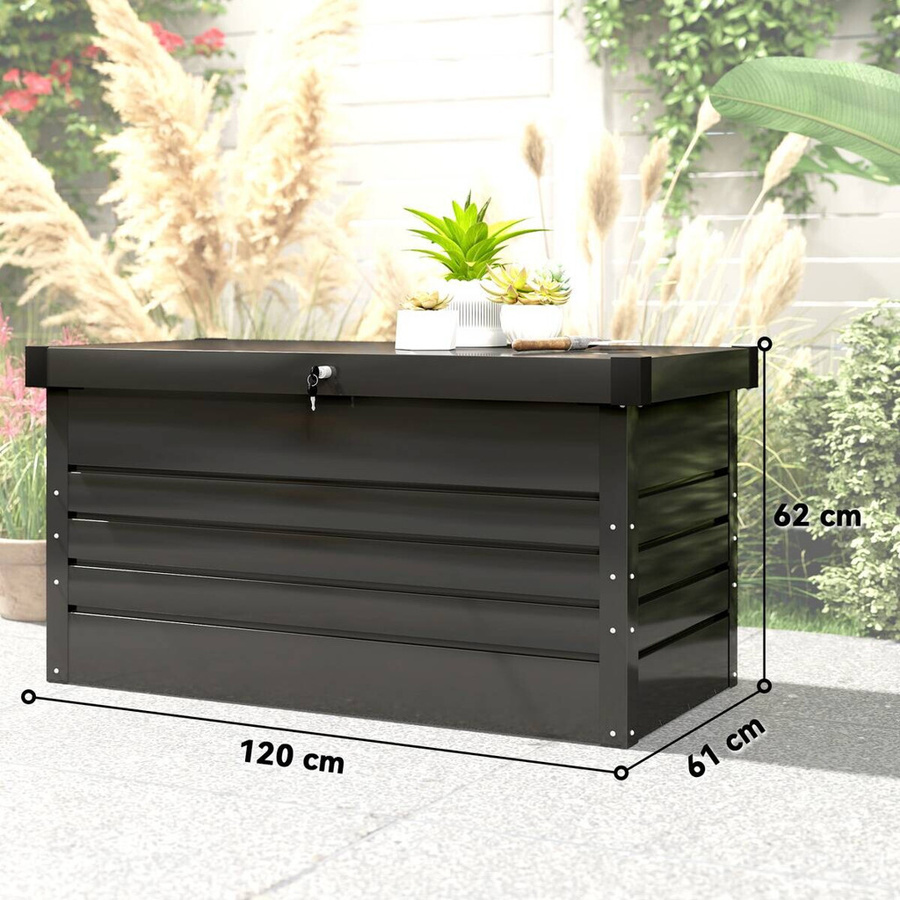 Outsunny Gartenbox aus Metall in Grau, 450L Kissenbox mit doppelwandigem Deckel, wasserabweisend und abschließbar, B/T/H: 120 x 61 x 62 cm - Bild 4