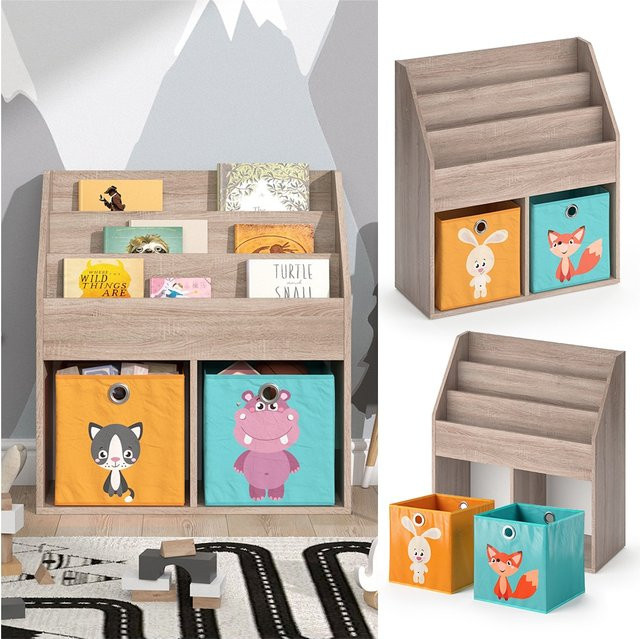 Vicco Kinderregal Luigi Bücherregal mit Faltboxen in Sonoma Braun und Multicolour - Bild 1
