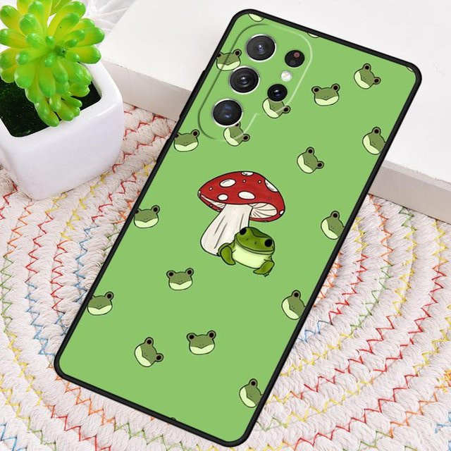 Kawaii Frosch und Pilz Silikon Handyhülle für Samsung Galaxy Note 10 Pro, S25, S24, S23, S22, S21 Plus, S21 FE 5G und S25 Ultra in Grün - Bild 1