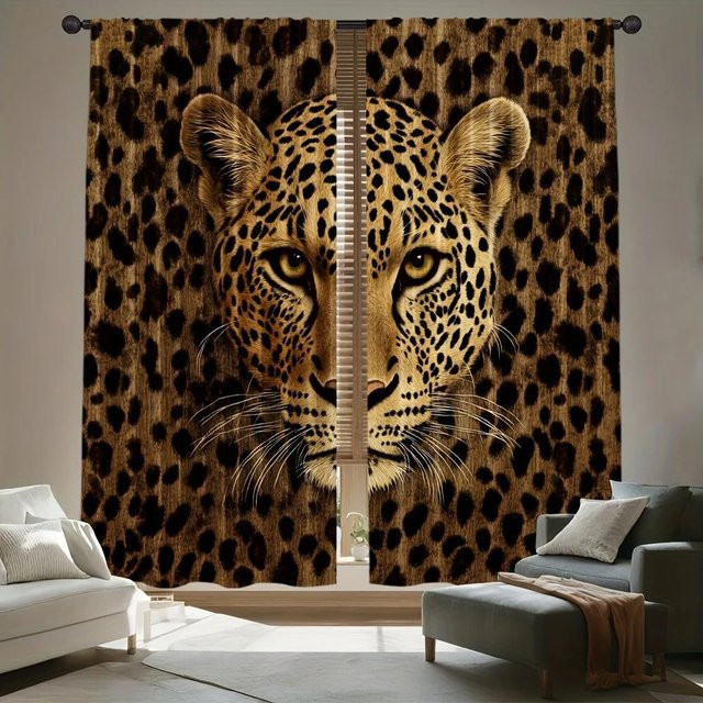 Yiran Furniture Vorhänge mit Leopardenmuster in Multicolour, semi-transparent, 2er-Set, Breite: 60 cm, Höhe: 150 cm - Bild 1
