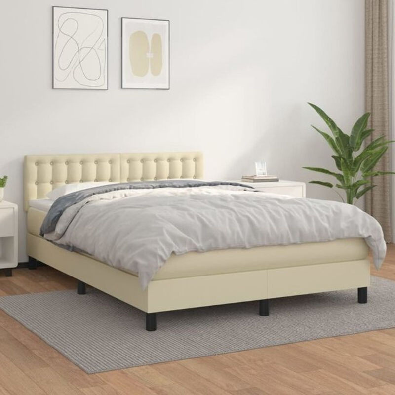 vidaxl Boxspringbett mit Matratze in Beige aus Kunstleder, B/T/H: 140 x 200 cm - Bild 1