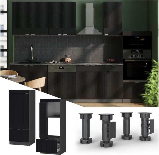 Vicco Mikrowellenschrank Fame-Line in Anthrazit und Schwarz gestreift mit Schublade und Soft-Close-Türen, Breite: 60 cm - Bild 1