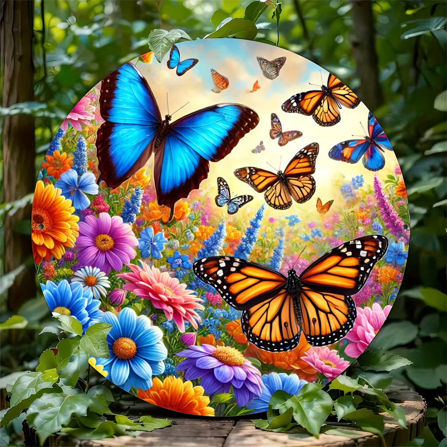 Potdemiel Metall-Wandkunst Rund mit Blumen und Schmetterlingen, B/D: 20,32 x 20,32 cm, Mehrfarbig - Bild 5