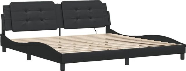 vidaXL Bettgestell Zadar in Schwarz mit LED-Unterbettbeleuchtung und USB-Ladeport aus Kunstleder, B/T: 200 x 200 cm - Bild 1