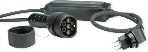 Roline Tragbares E-Auto Ladegerät T12 in Schwarz mit Typ 2 und Typ J Stecker, 1-phasig, Mode 2, 10 A, 2,3 kW, 5m Kabel - Bild 1